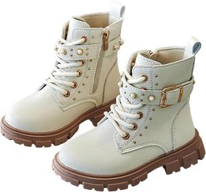 Детские ботильоны для девочек на шнуровке, с молнией сбоку, кожаные, в стиле милитари и гот, короткие прогулочные ботинки Generic, #017