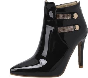 Женские модные ботильоны LYYSKY с острым носком, супер высокие каблуки 10 см, короткие ботинки с лаконичной задней молнией и металлической пряжкой, декоративные, для вечеринок, сексуальные ботильоны на щиколотку T626-7, размеры US4-US15, Black(T626)