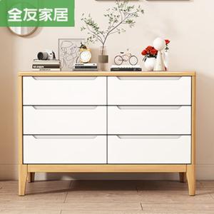 Quanu Комод 120х40х78 см для гостиной и спальни из массива дерева, 6 ящиков, белая отделка, полностью собран