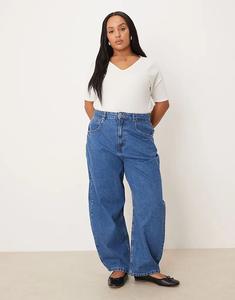 Джинсы-бочонки ASOS DESIGN Curve с высокой талией, средне-синего цвета