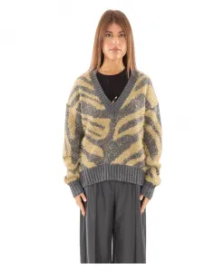 Свитер с V-образным вырезом и анималистическим принтом, цвет серый. Babylon, мультиколор