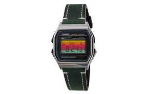 CASIO Мужские часы Retrofit Series с кварцевым механизмом и ремешком из натуральной кожи, черный циферблат