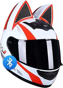 Шлем мотоциклетный ACLFF Bluetooth с ушками, белый / красный