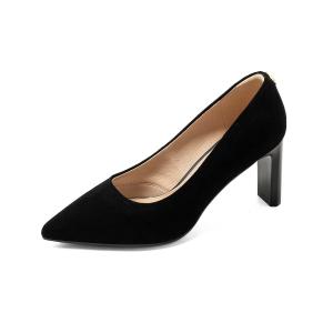 Туфли на толстом каблуке 7,5 см, женские Comely, черный sheepskin suede