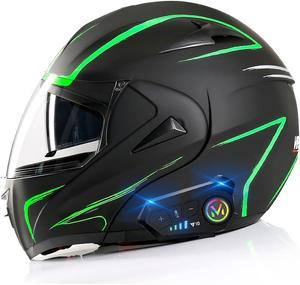 Шлем мотоциклетный BYGMW Bluetooth M, черный / зеленый