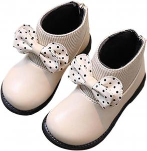 Ботинки с бантиком для девочек, удобные и милые боевые ботинки с задней молнией, из искусственной кожи, модные короткие ботильоны для детей 1-6 лет Generic, Beige