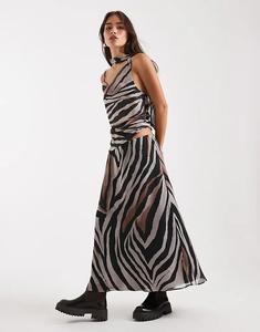 Юбка макси Miss Selfridge из шифона с косым кроем цвета зебры