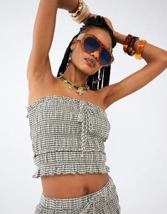 Топ-бандо River Island в зелёную клетку с рюшами – часть комплекта