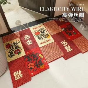 Dajiang Ковер 50х80 см для прихожей в дизайне кота удачи, красный шелковый петлевой, грязеотталкивающий, не скользящий, утолщенный