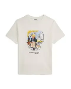 Детская хлопковая футболка-поло с изображением медведя - для детей постарше. Ralph Lauren, белый