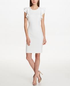 Женское платье-футляр из ткани дайвинг с рукавами-крылышками Tommy Hilfiger, Ivory