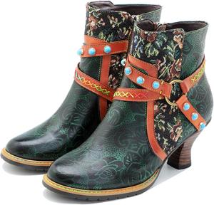 Женские ручные ретро-сапоги на высоком каблуке из овчины, красочная роспись, металлический стиль - модные, удобные, прочные, уникальный стиль меньшинств Riutiru, Green C