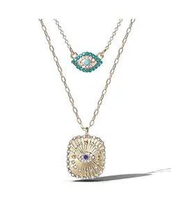 Комплект из многослойного ожерелья с подвесками от сглаза золотистого оттенка Jessica Simpson, gold