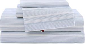 Tommy Hilfiger Комплект постельного белья двуспальный, из хлопкового перкаля, включает наволочки, легкий, сертифицирован Oeko-Tex, синий в полоску