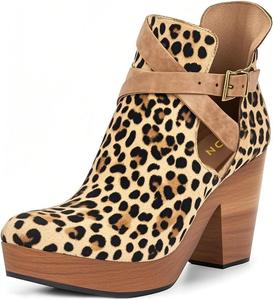 Женские ботильоны YDN в ретро стиле с платформой, перекрестными ремешками и пряжками, закрытый носок, средний высокий каблук, с вырезами, для официальных мероприятий и работы, размеры 4-16 US, Leopard