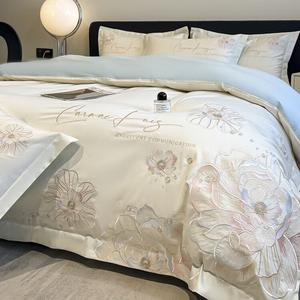 FUANNA Комплект постельного белья 1,8 м, 4 предмета: пододеяльник 200x230 см, простыня, наволочки, цвет Huayun-Blanc, вышивка