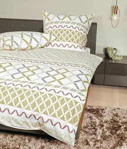 Комплект постельного белья Janine Design из тонкой фланели, дизайн DAVOS 65119, цвет оливково-зеленый с розовым оттенком, синий-06, размер 135x200 + 80x80 см Original Janine