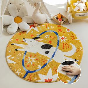 Budis Ковер 130 см диаметр из молочного шелка для гостиной, детский, прикроватный, разноцветный, звукоизоляционный, белая овца TJD-NS351421