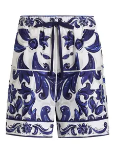Шорты с завязками и принтом майолика DOLCE & GABBANA, синий