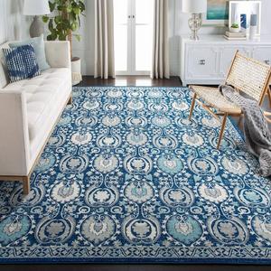 Ковер SAFAVIEH, 201 x 201 см, коллекции Evoke - квадратный, Blue & Ivory, дизайн Boho, без линьки и простой в уходе, идеален для помещений с высокой проходимостью в гостиной, спальне (EVK251C)