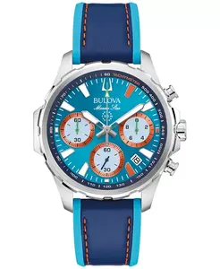 Мужские часы Marine Star E1 Chronograph с синим кожаным и силиконовым ремешком, 43 мм Bulova