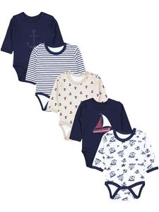 TupTam Универсальный боди с длинными рукавами и напечатанным слоганом, комплект из 5 штук, темно-синий цвет