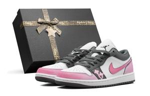 Jordan Кроссовки Air 1 устойчивые к истиранию низкие винтажные баскетбольные unisex белые розовые