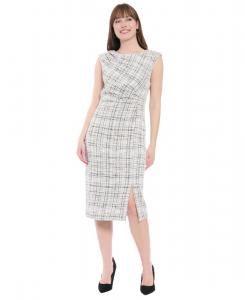 Женское платье с плиссированными плечами London Times, BLACK/IVORY/GRAY