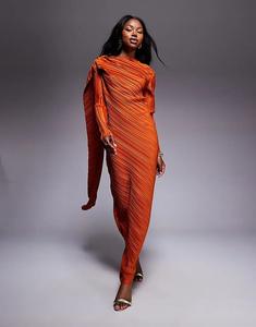 Платье макси ASOS DESIGN с длинными рукавами и драпировкой, цвет: жженый оранжевый