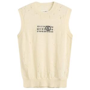Вязаный жилет с логотипом Numbers Mm6 Maison Margiela, off белый
