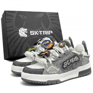 SK.TRIP Антискользящие износостойкие легкие дышащие низкие скейтбордские кроссовки унисекс с эффектом увеличения роста - винтажный белый (со шнурком и пряжкой)