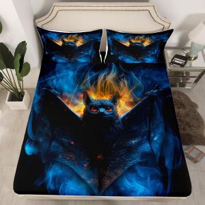 Erosebridal Комплект постельного белья Halloween Bats с принтом летучих мышей, мягкий и уютный, из качественного материала, в сине-оранжевой гамме, Blue Orange