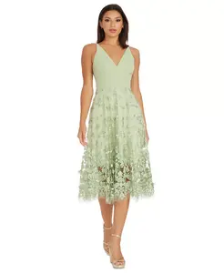 Платье с глубоким вырезом Darleen, силуэт "приталенный-клеш" Dress the Population, зеленый