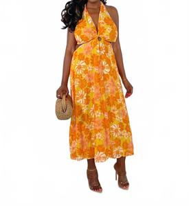 Безмятежный райский цветочный топ-миди платье в желтом FLYING TOMATO