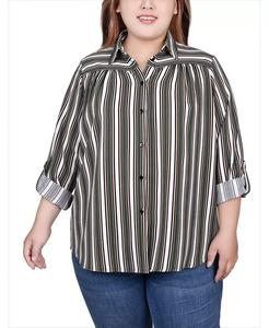 Блузка больших размеров с длинными рукавами-рулонами NY Collection, мультиколор