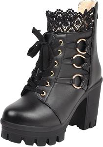 Женские массивные ботильоны на платформе с высоким каблуком, готические ботинки на шнуровке с пряжкой, готический косплей, задняя молния, панк обувь Generic, Black