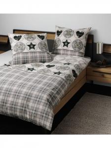 Тонкое фланелевое хлопковое постельное белье Davos в зелено-лиловом цвете Janine, 135 x 200 + 80 x 80 см