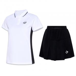 Футболка для бадминтона женская 2 шт KUMPOO, комплект одежды (белый топ + черная короткая юбка)