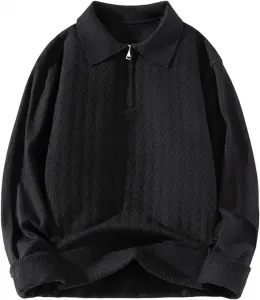 Мужской повседневный полу-зип вязаный свитер с отложным воротником