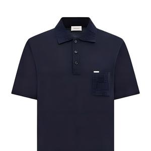 Футболка поло с тисненым воротником и карманом Ferragamo, морской синий