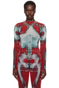 Эксклюзивная красно-синяя футболка SSENSE «The Red Squeletor» Jean Paul Gaultier