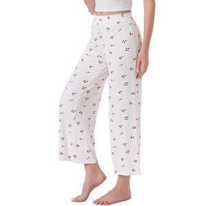 Женские пижамные брюки палаццо с принтом, свободные, с широкими штанинами и эластичным поясом Inspire Chic, White