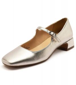 Туфли Мэри Джейн из кожи Off The Hook Piccadilly на блочном каблуке серебристого цвета