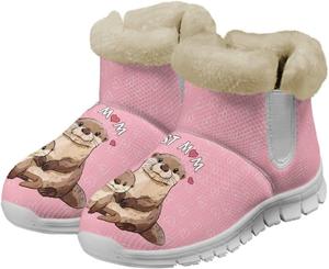 Зимние ботинки chaqlin Otter Snow с флисовым плюшем для женщин, теплые повседневные уличные ботинки с плоской подошвой, противоскользящие, широкие, легкие и удобные рабочие ботинки, Otter Lover Heart