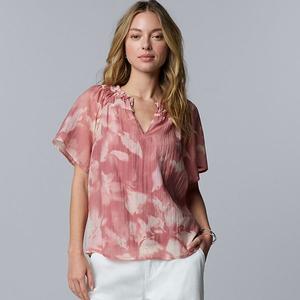 Блузка с рукавами-крылышками Simply Vera Vera Wang, Red Pink Floral