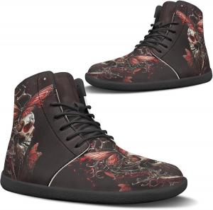 Finger Love Heart Pattern Womens Barefoot Boots Shoes Winter Snow Boots Warm Ankle Booties Pugasmiru, Red Butterflies Skull Pattern