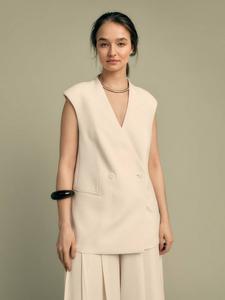 Двубортный длинный жилет с V-образным вырезом FLORERE, Cream