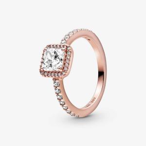 Кольцо Pandora Timeless Square Sparkle Halo, розовое золото