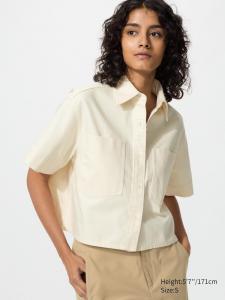 Джинсовая рубашка коробочного кроя с коротким рукавом Uniqlo, 30 natural