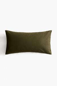 Хлопковая наволочка H&M, 50х90, темно-оливковый